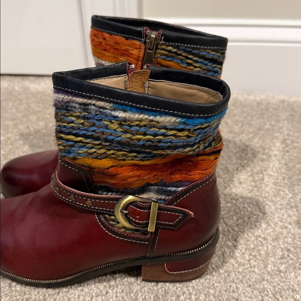 L’Artiste Tapestry Leather Boots Sz 39 - Picture 3 of 9